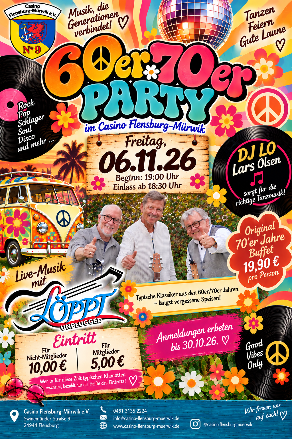 Event-Flyer 60er und 70er Party